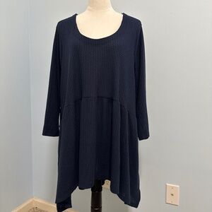 EVANS Women’s Navy Whitney 3/4 Sleeve Thermal Knit Empire Tunic Top Size 22/24‎